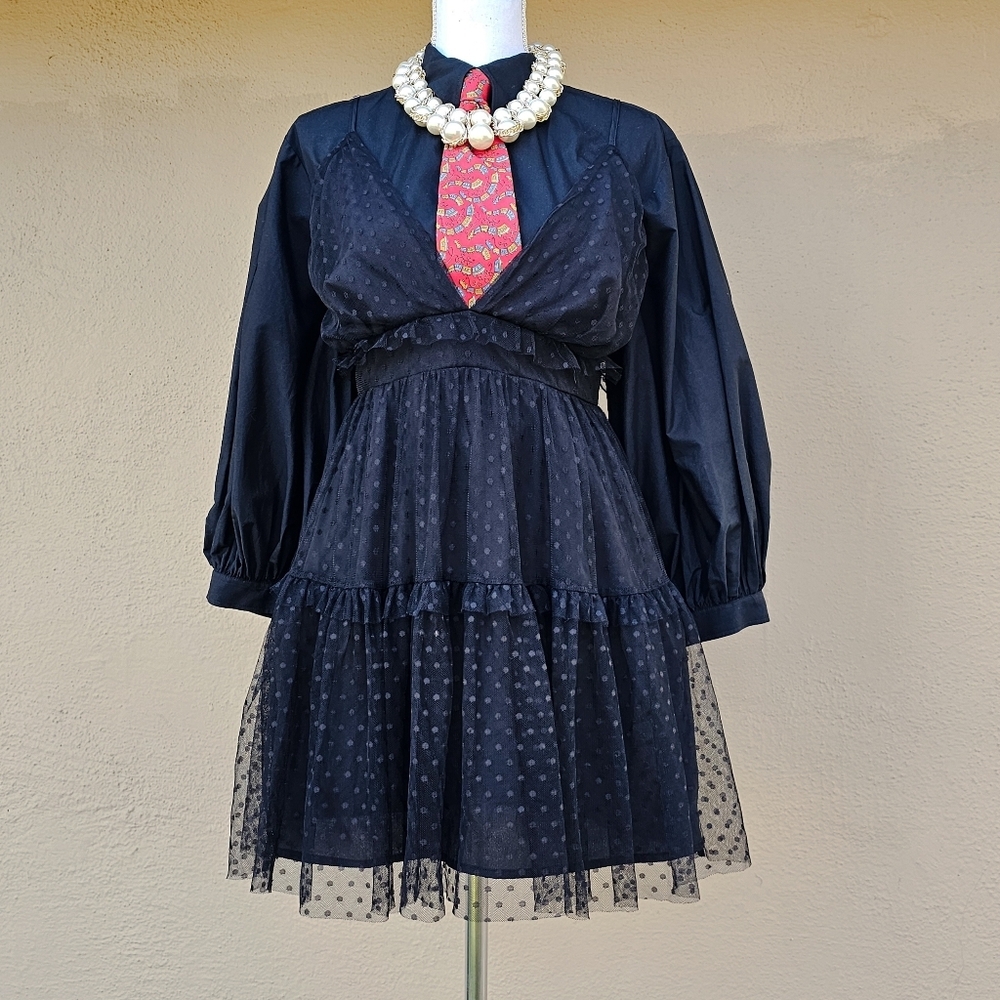 PrettyLittleThing Tulle Polka Dot Mini Dress Size 12
